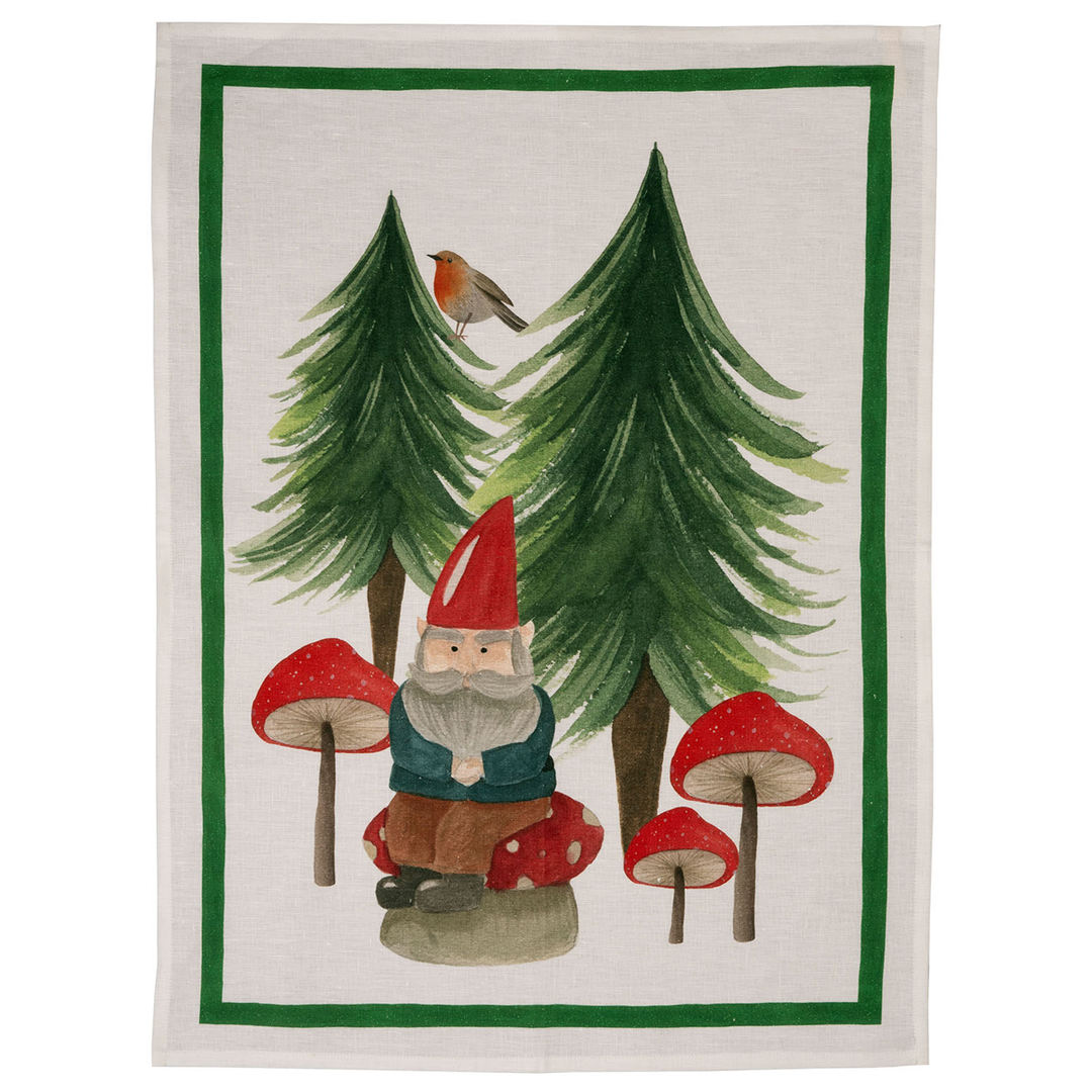 Jolly Elf Dishtowel With Green Border