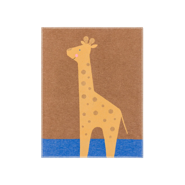 Lili Soft Flannel Baby Blanket Giraffe Brown Blue