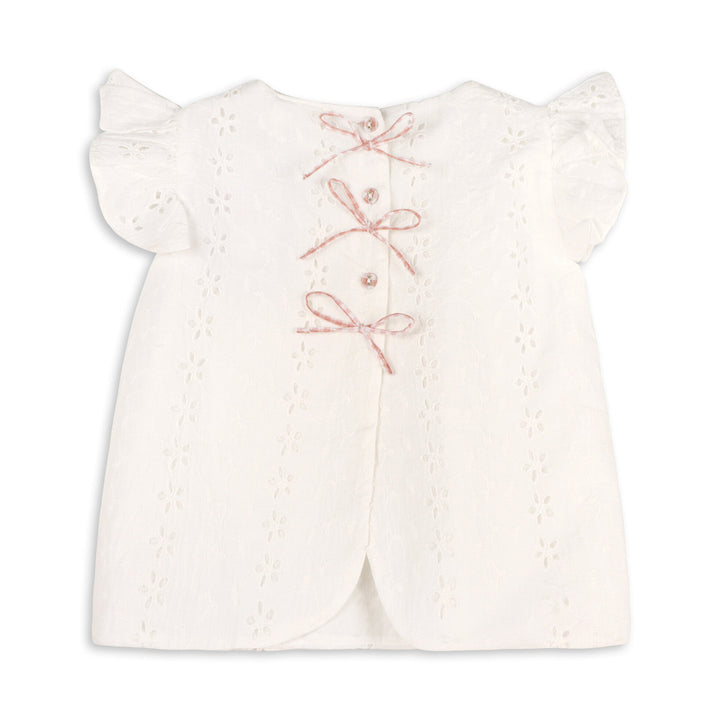 Organic Cotton Milly Eyelet Embroidered Baby Top + Ruffled Bloomer