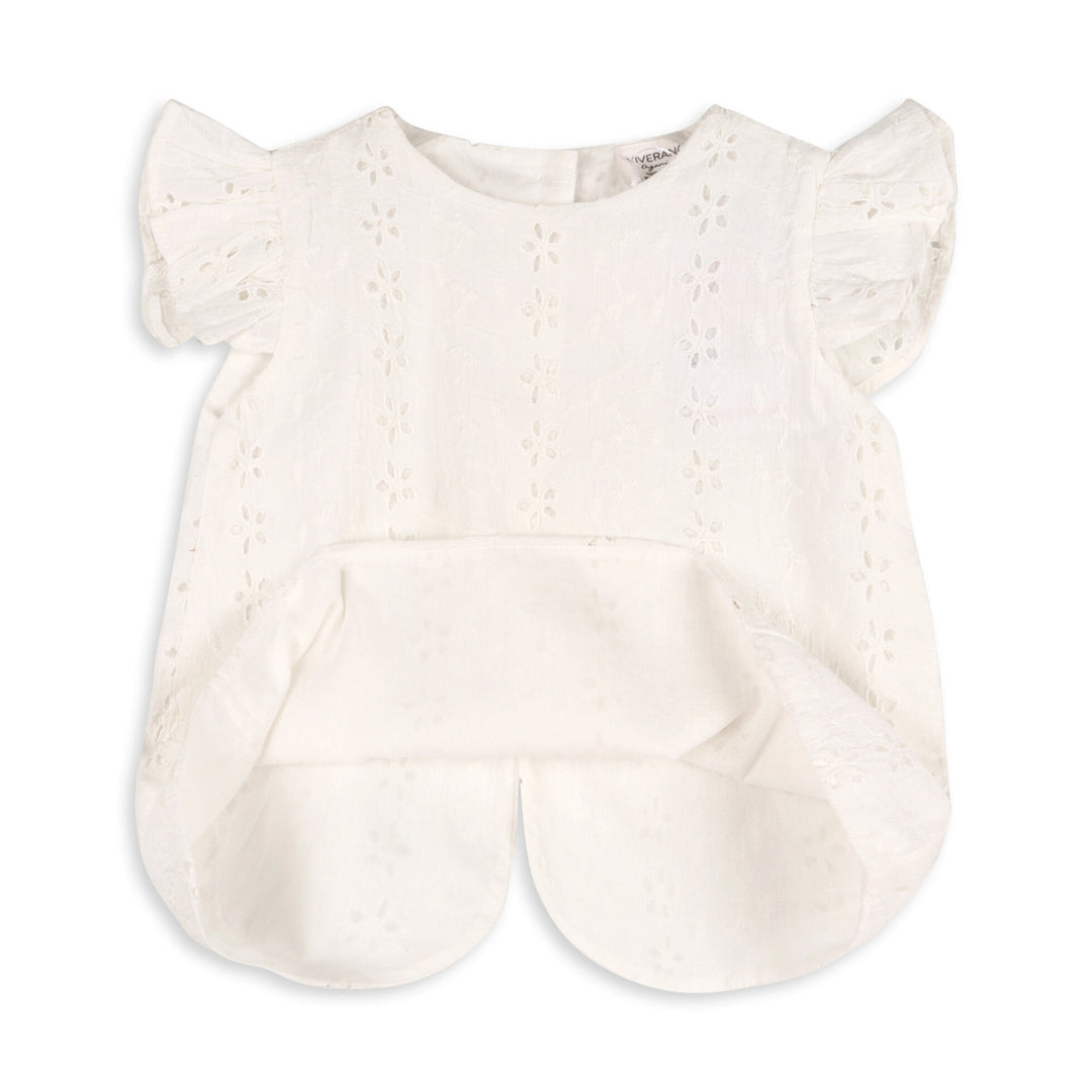 Organic Cotton Milly Eyelet Embroidered Baby Top + Ruffled Bloomer