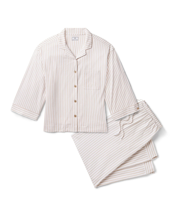 Olivia Wide Leg Pima PJ Set Camel Ticking Stripe