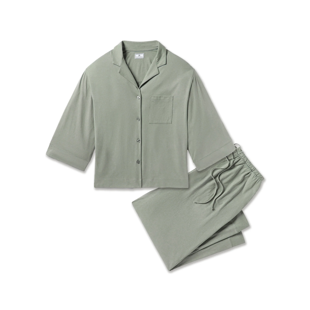 Olivia Wide Leg Pima Pajama Set in Sage