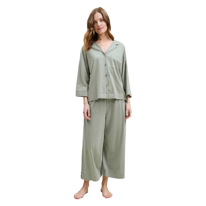 Olivia Wide Leg Pima Pajama Set in Sage