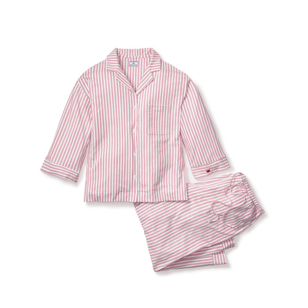 The Olivia Wide Leg Pima Pajama Set in Antique Red Ticking