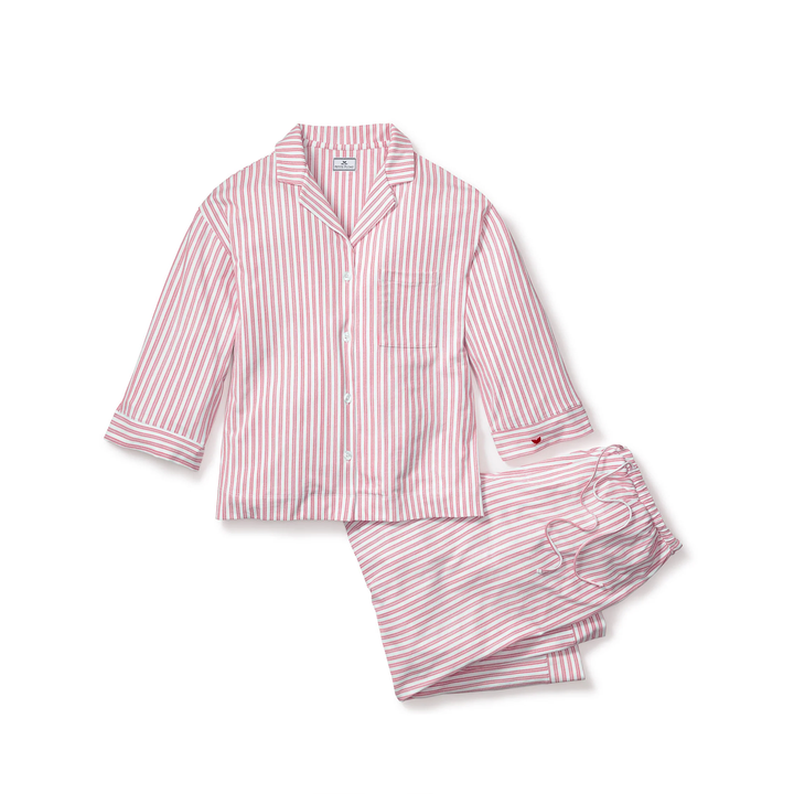 The Olivia Wide Leg Pima Pajama Set in Antique Red Ticking