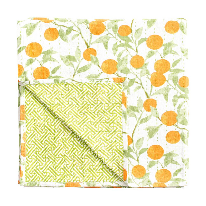 Orange Grove Cotton Reversible Kantha Quilted Table Cover