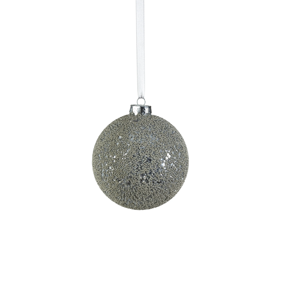 Silver Beaded Glass Ball Ornament