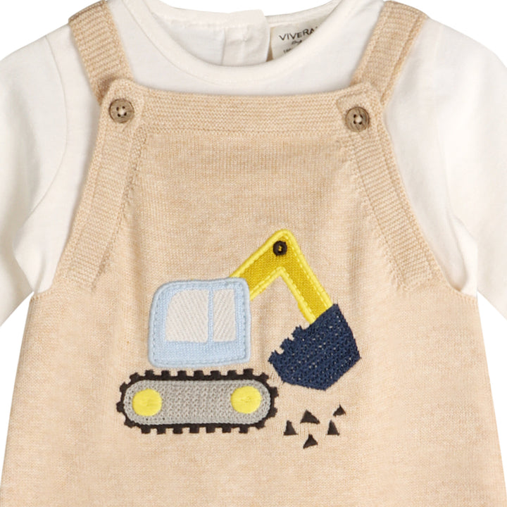 Organic Cotton Excavator Truck Embroidered Baby Overall Set