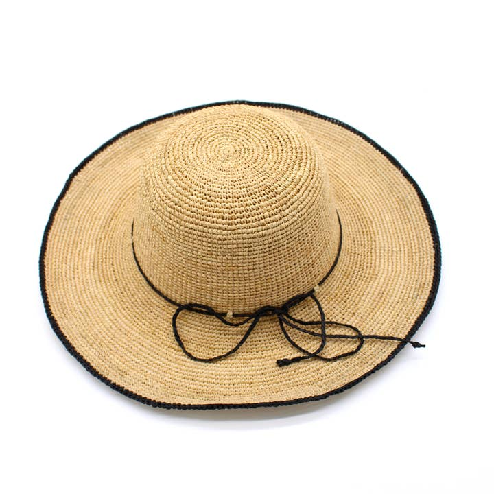 Rachel Crochet Straw Sun Hat With Black Edge