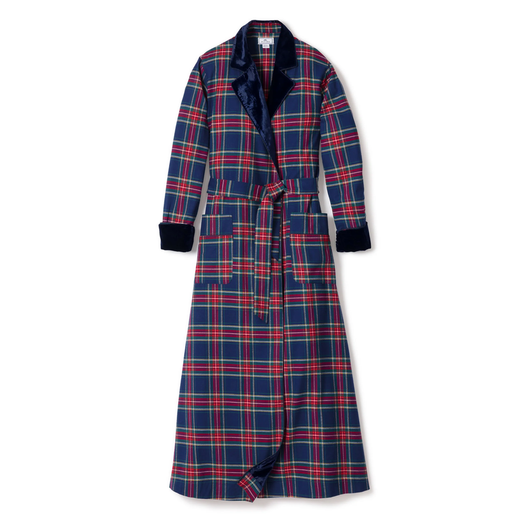 Women's Long Robe with Velvet Trim in Windsor Tartan
