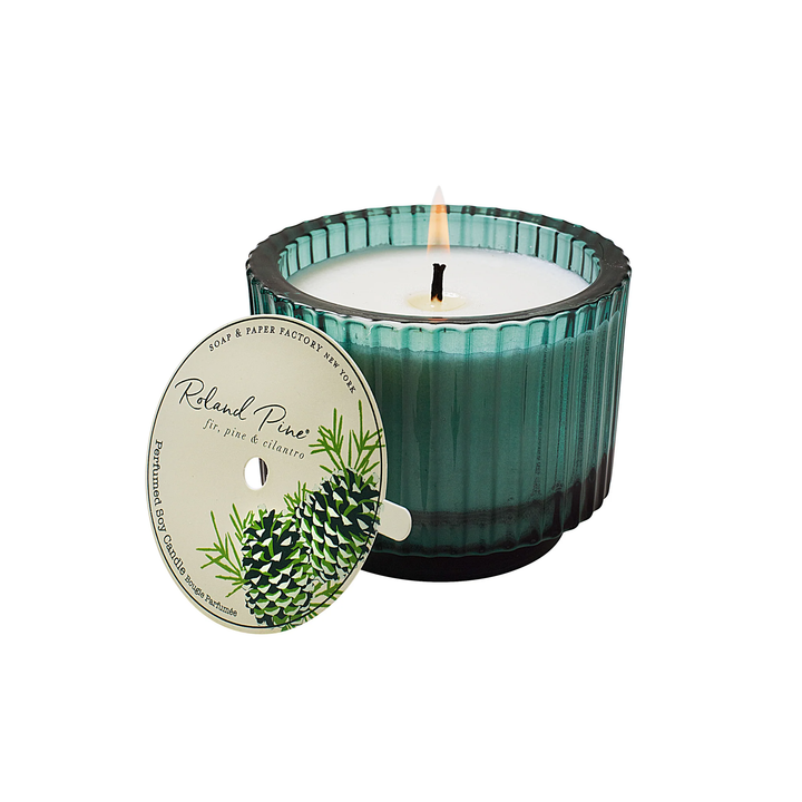 Roland Pine 6 oz Forest Green Single-Wick Ribbed Glass Soy Candle