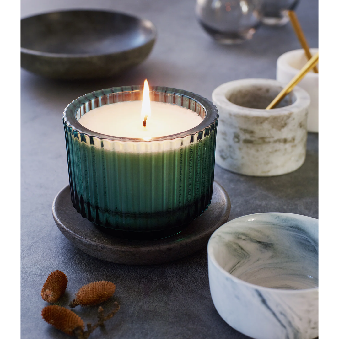 Roland Pine 6 oz Forest Green Single-Wick Ribbed Glass Soy Candle