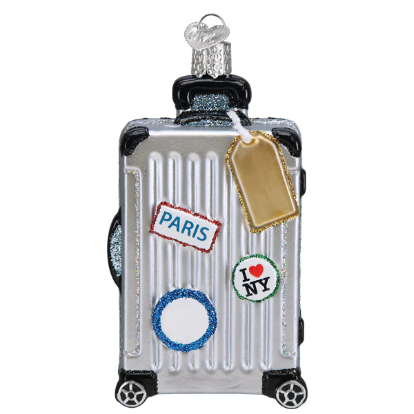 Silver Rolling Suitcase Ornament
