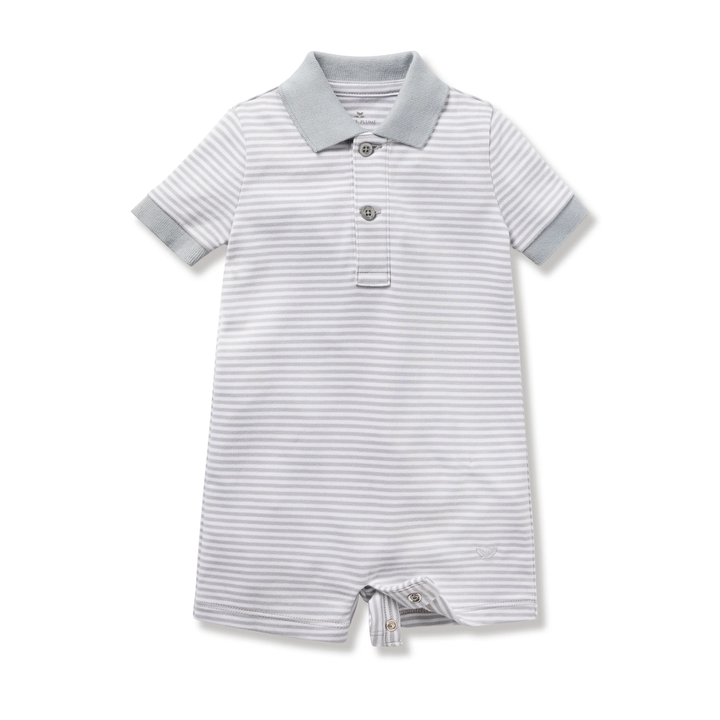 Louis Pima Play Romper Grey Stripe
