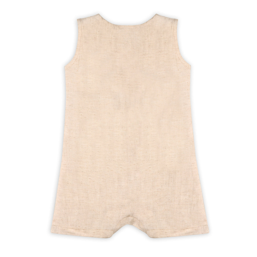 Organic Cotton Linen Blend Parker Embroidered Sailboat Pocket Baby Romper