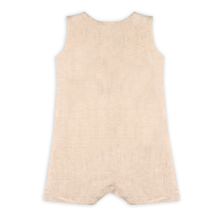 Organic Cotton Linen Blend Parker Embroidered Sailboat Pocket Baby Romper