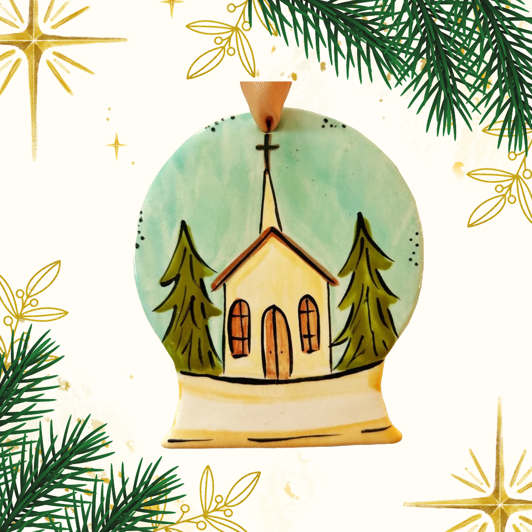 Snowglobe Winter Church Ornament