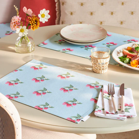 Strawberries Blue Placemats Set Of Two