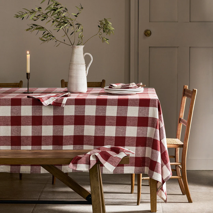 Rustic Red Gingham Linen Tablecloth