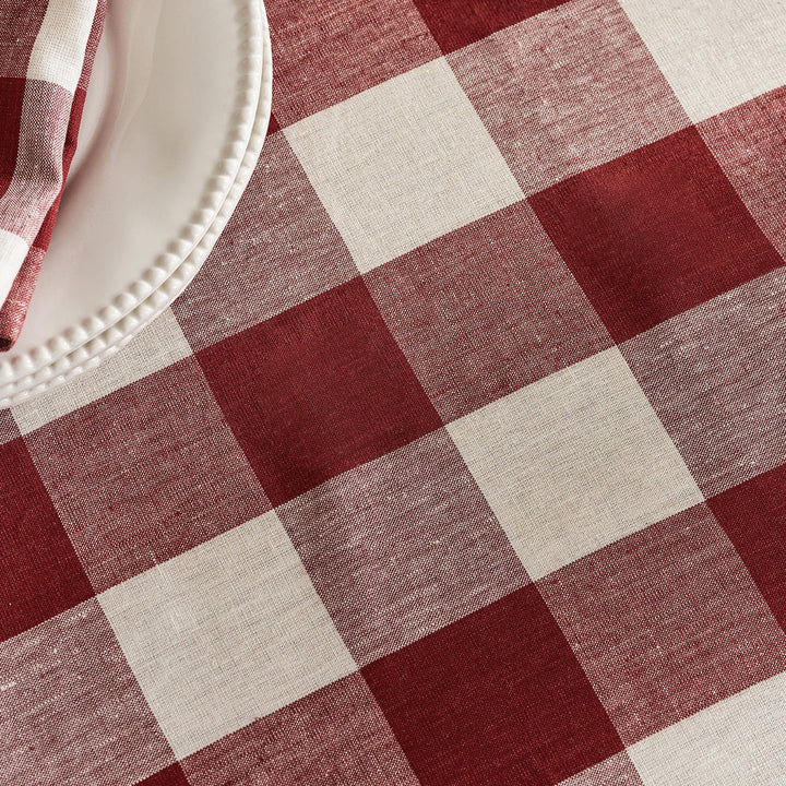 Rustic Red Gingham Linen Tablecloth