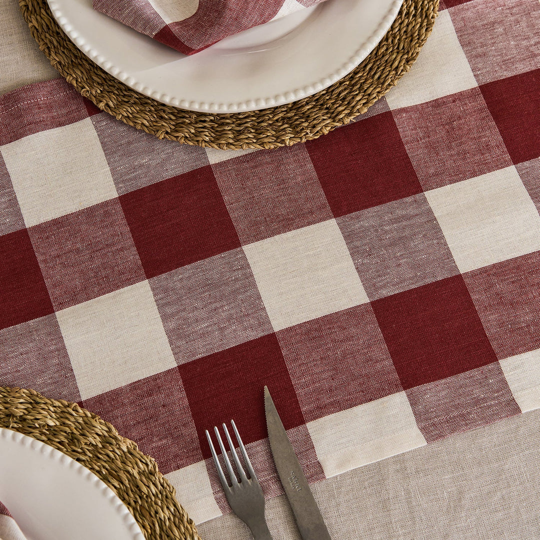 Rustic Red Gingham Linen Table Runner