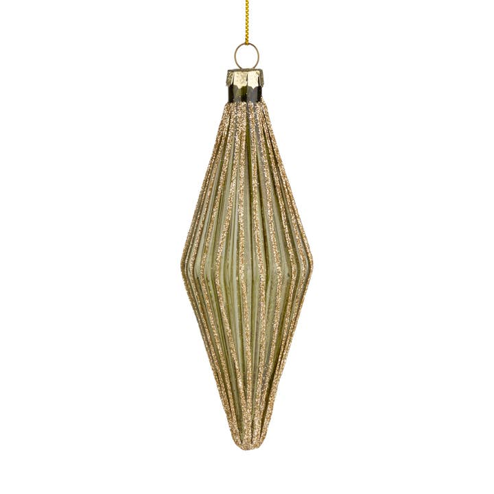 Translucent Green Glass Finial with Gold Stripes Ornament
