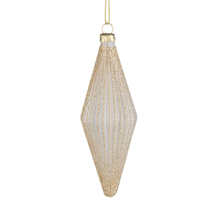 Translucent White Glass Finial with Gold Stripes Ornament