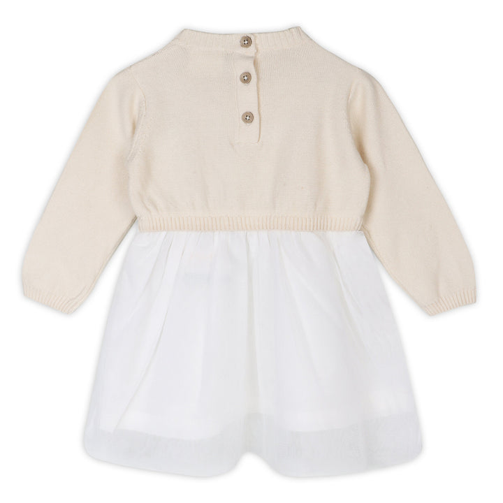 Organic Cotton Floral Embroidered Cable Knit Tutu Baby Dress Natural