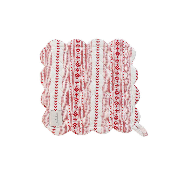 Juliska Villa Stripe Oven Mitt and Pot Holder Set of 2 - Ruby