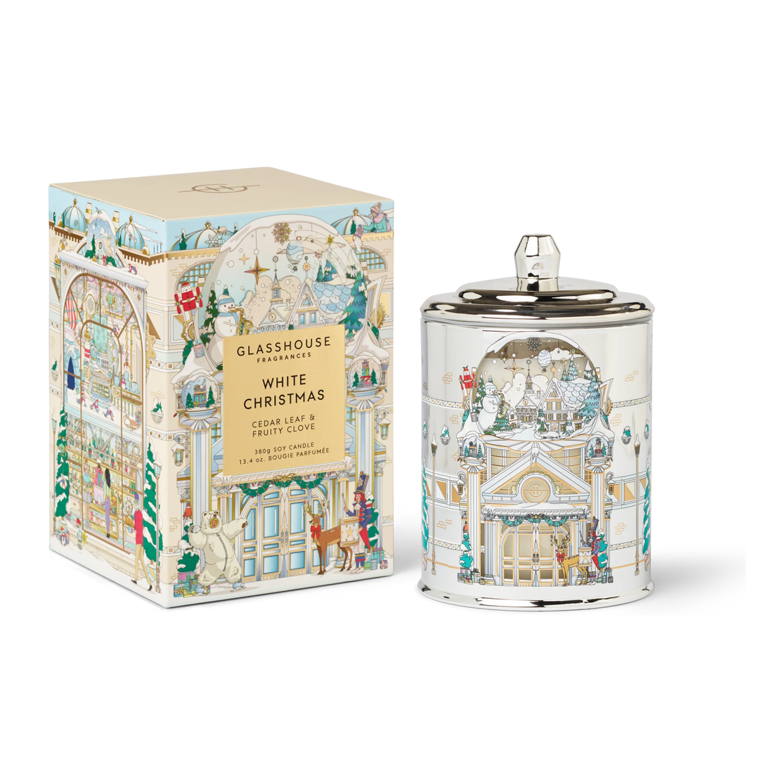 Glasshouse White Christmas Candle 13.4 oz. Triple Scented Candle Limited Edition