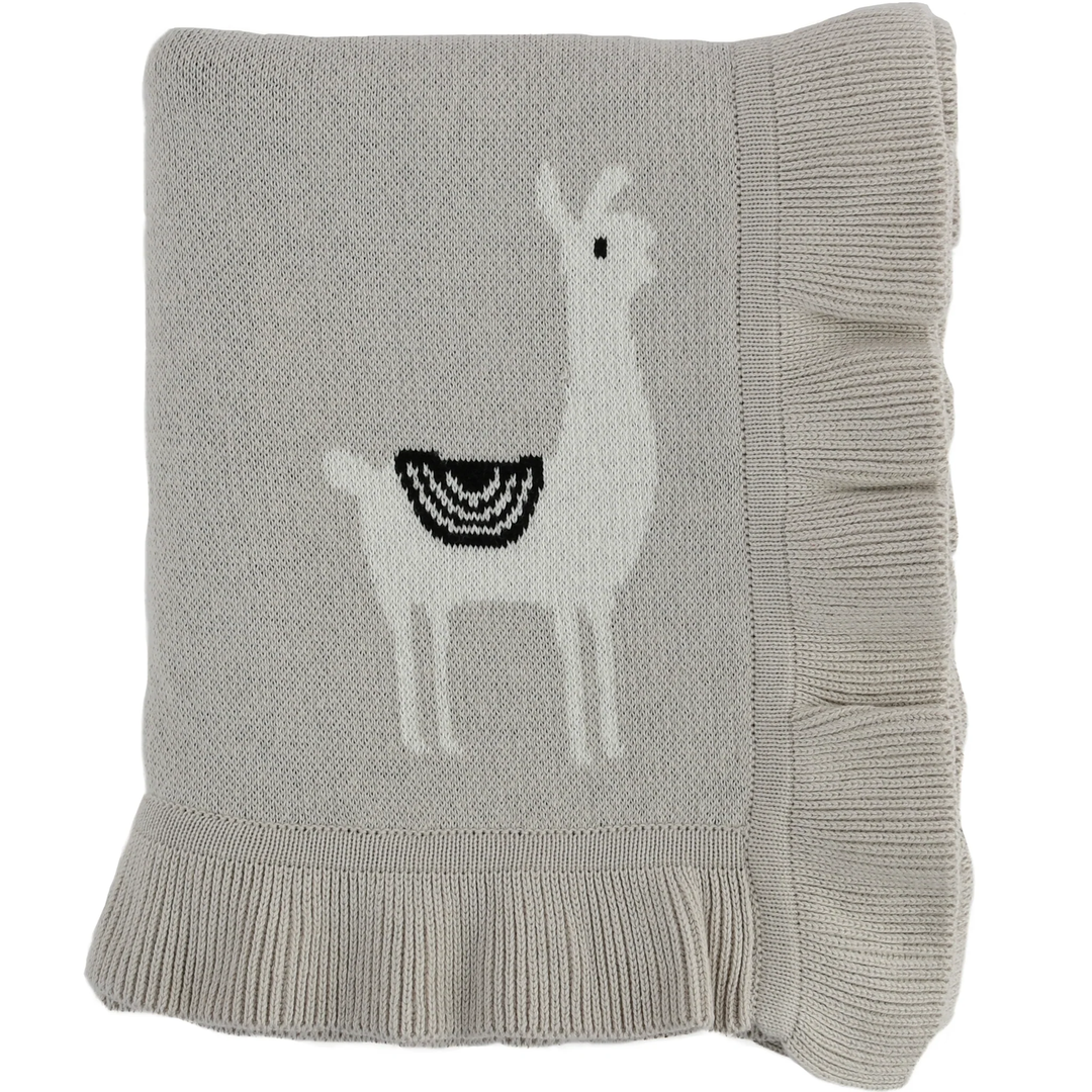 Llama Baby Blanket Gray