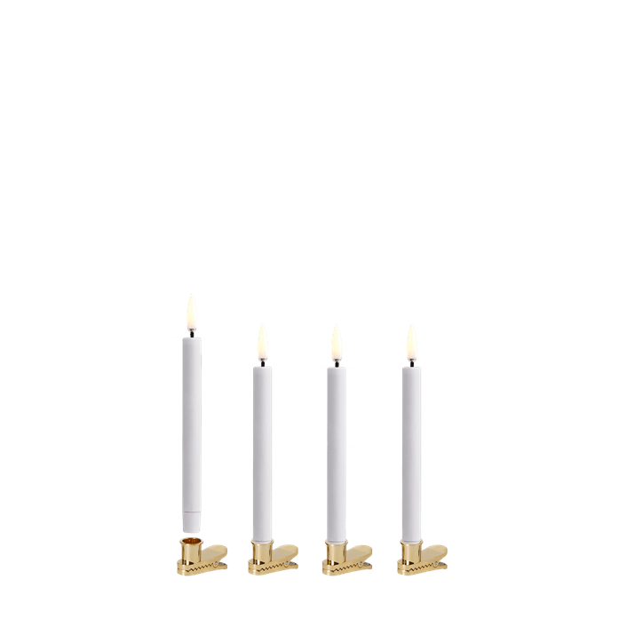 LED Mini White Taper Candle With Gold Clip in Set of 4