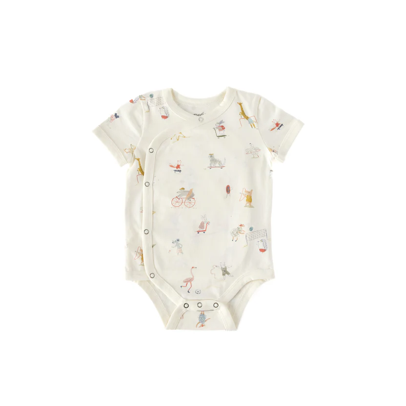 Organic Short Sleeve Baby Kimono One-Piece Jungle Gym By PEHR