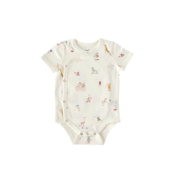 Organic Short Sleeve Baby Kimono One-Piece Jungle Gym By PEHR
