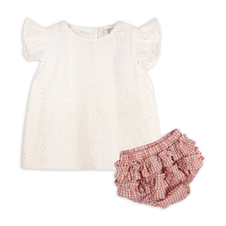 Organic Cotton Milly Eyelet Embroidered Baby Top + Ruffled Bloomer