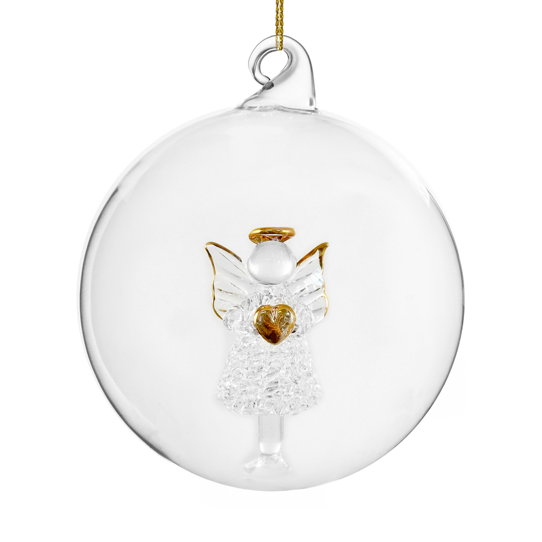 Spun Glass Angel In A Ball Ornament