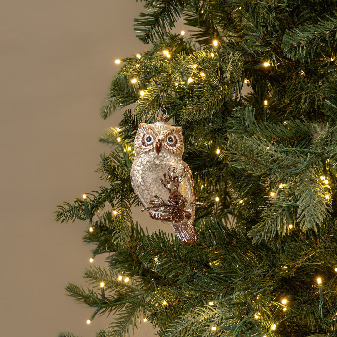 Owl On Glittered Branch Ornament
