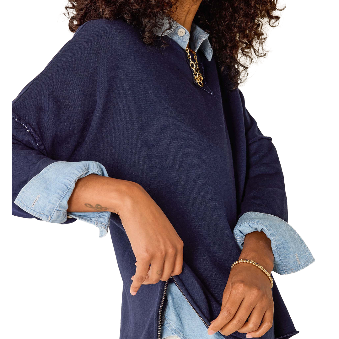 Frenchie Side Zip Crewneck Cadet Blue