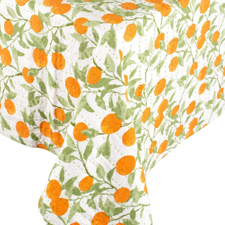 Orange Grove Cotton Reversible Kantha Quilted Table Cover