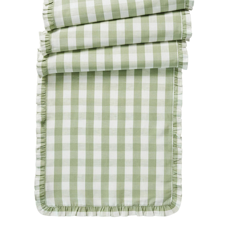 Gingham Ruffle Table Runner In Seagrass