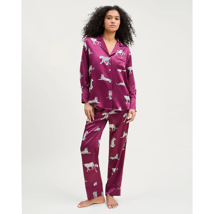 Women's Silk Pajama Set in Merlot Panthère