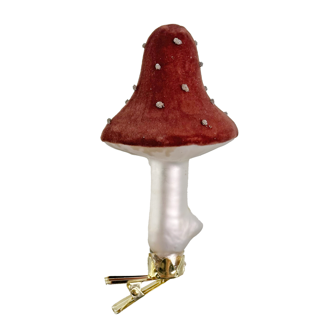 Burgundy Velvet Topped Glass Mushroom Clip Ornament