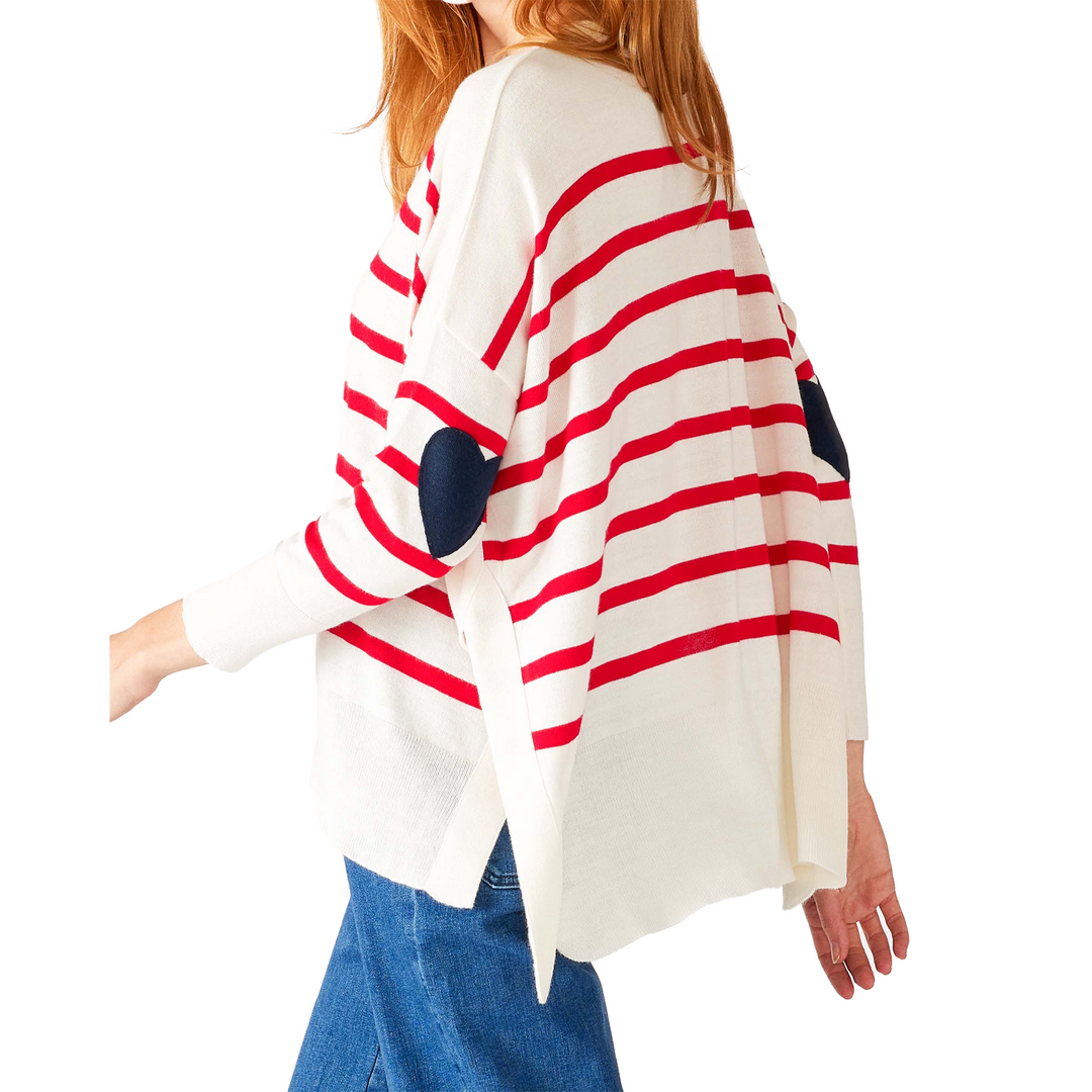 Amour Sweater Heart Patch Wht/Red stripe O/S
