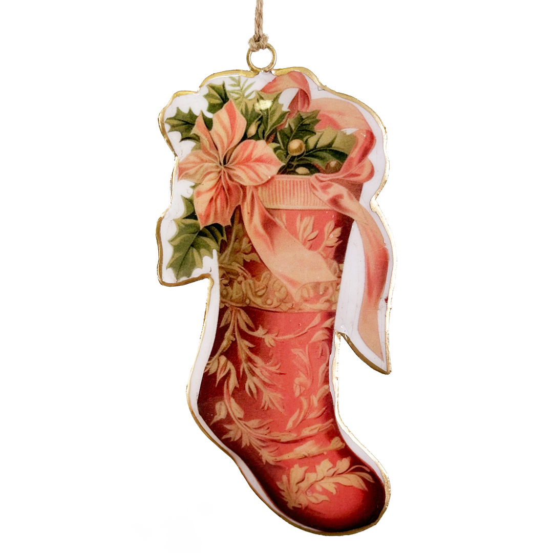 Vintage Pink Stocking Metal Ornament