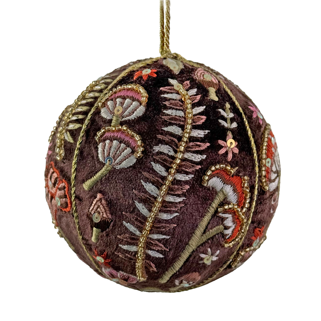Brown &amp; Gold Velvet Mushroom Ball Ornament
