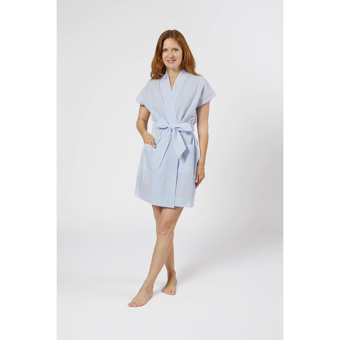 Dina Cotton Robe Blue Seersucker