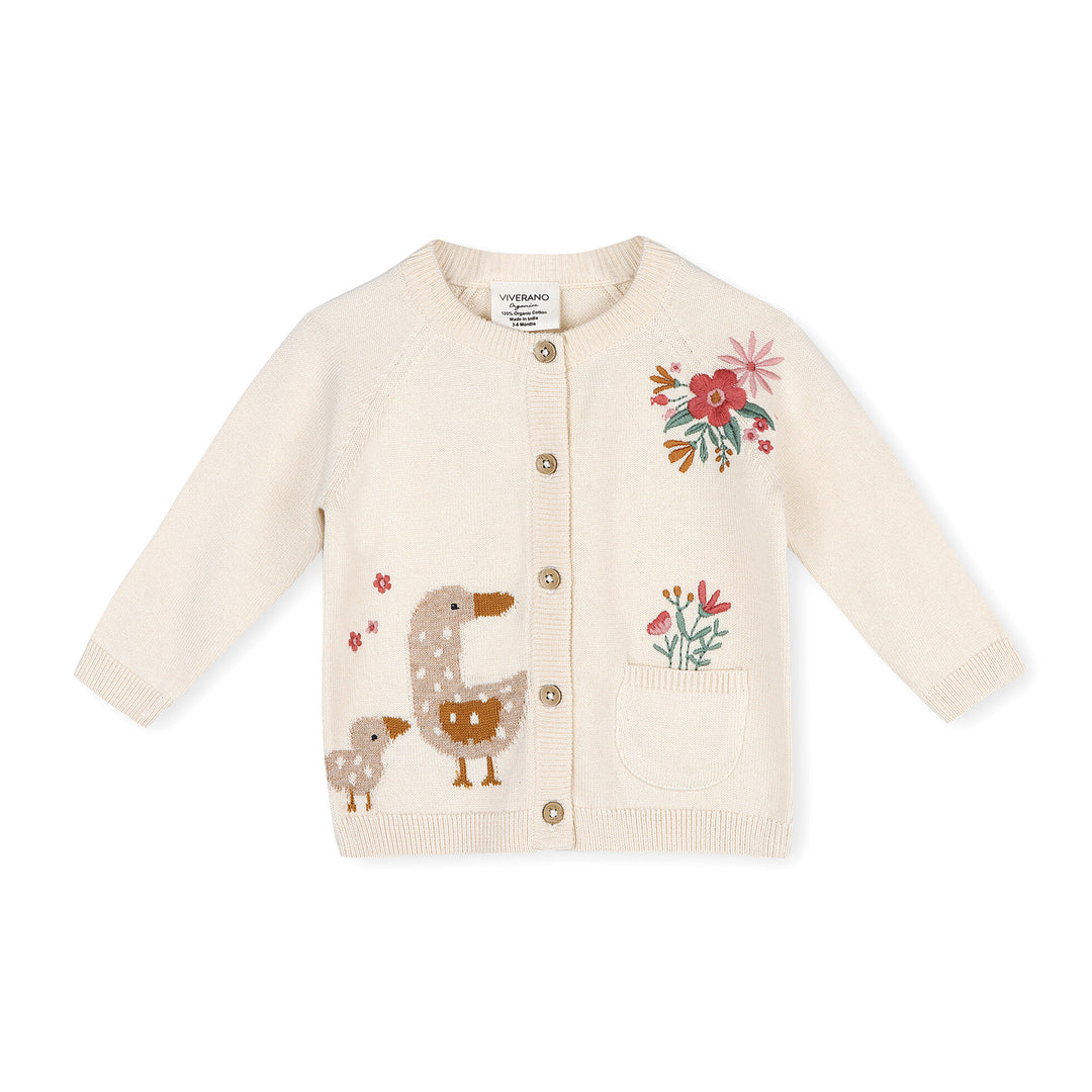 Organic Cotton Duck Mommy & Me Embroidered Baby Cardigan Sweater