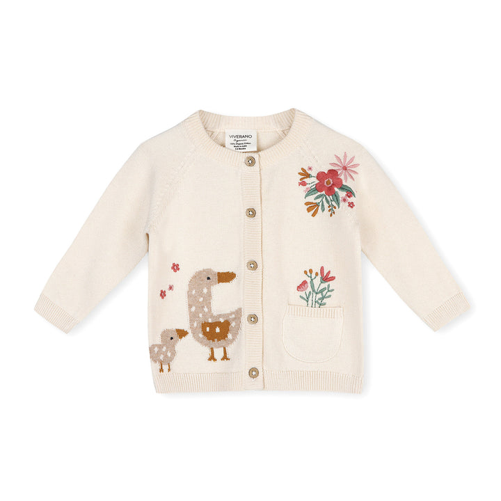 Organic Cotton Duck Mommy & Me Embroidered Baby Cardigan Sweater