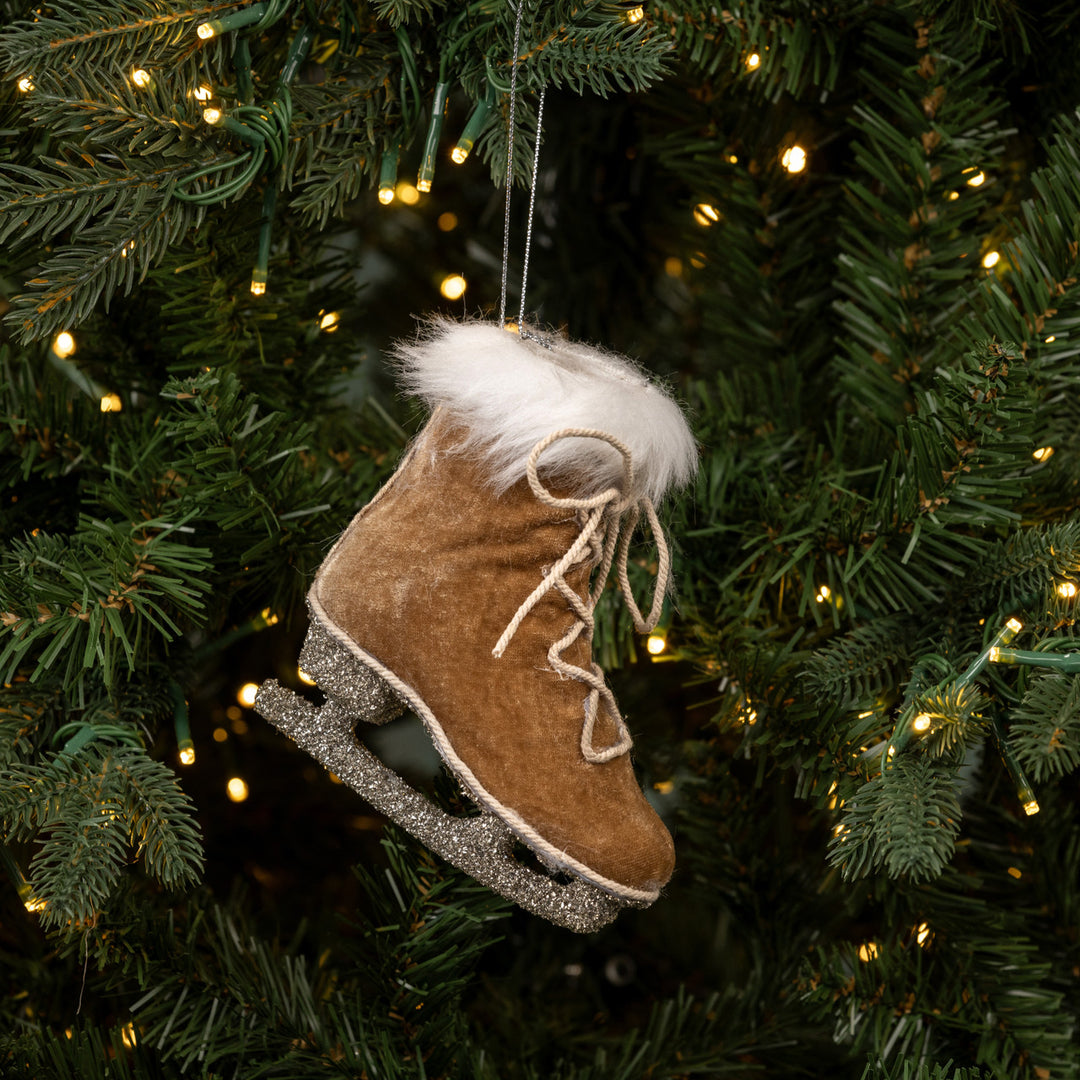 Fawn Velvet Ice Skate Ornament