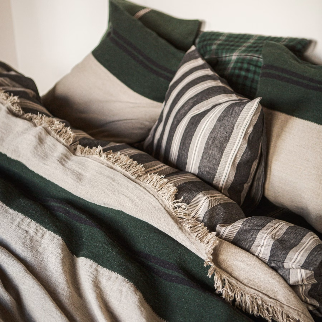 Libeco Omaha Green Stripe Throw